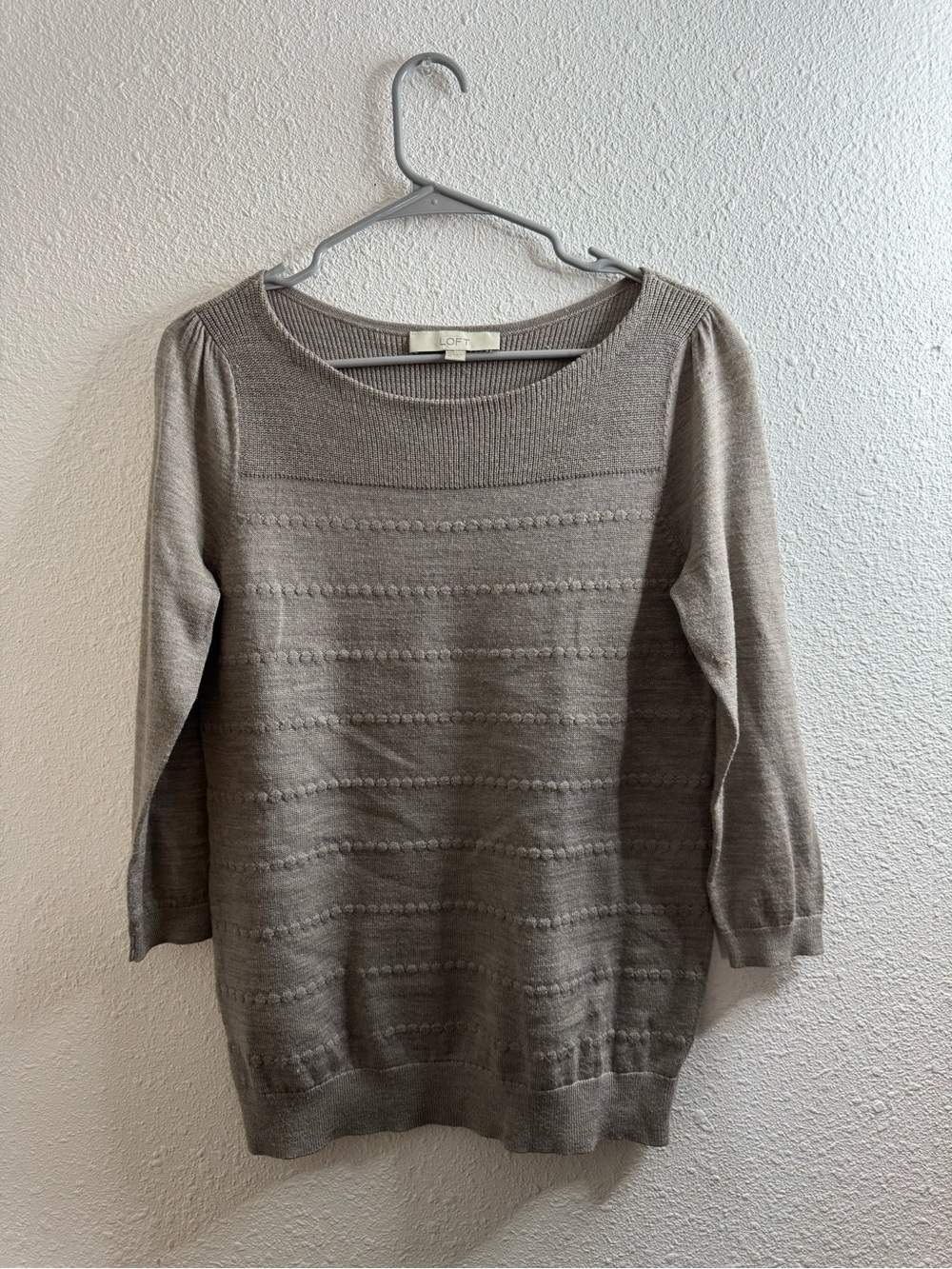 LOFT Taupe Lightweight Textured Crewneck Sweater
